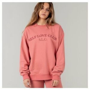 The Mayfair Group Self Love Club Rose Pink Embroidered Cotton Terry Crewneck Swe